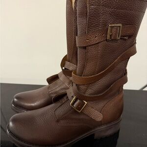 Women’s Brown Leather Buckled Heeled Riding Boots